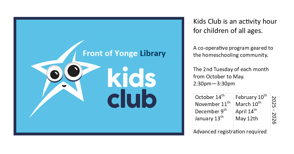 Kids club ad on the second Tuesday of each month between October and May